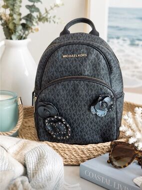 MICHAEL KORS CLASSIC SIGNATURE LOGO COATED CANVAS BACKPACK FLORAL APPLIQUÉS BLUE